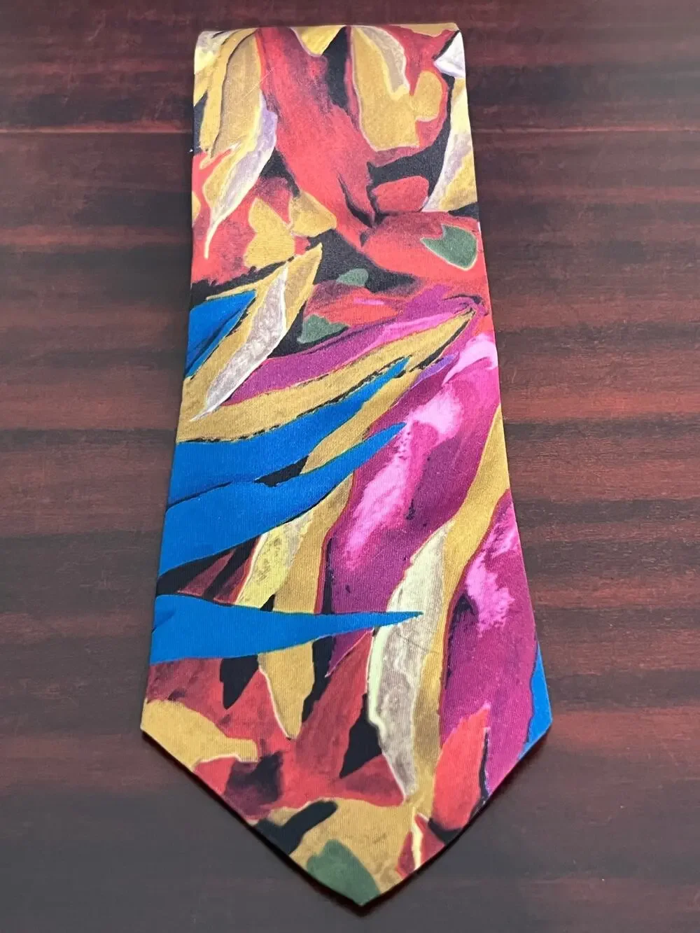 VTG Pietro Valentino Silk Necktie Pink Gold Abstract Bold Floral